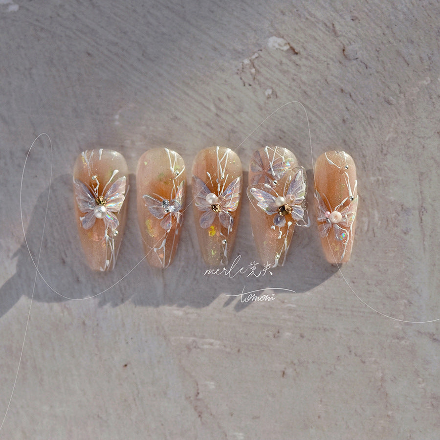 Luminous Flora: "Aurora Orchid" – Long Stiletto Handmade Press On Nails