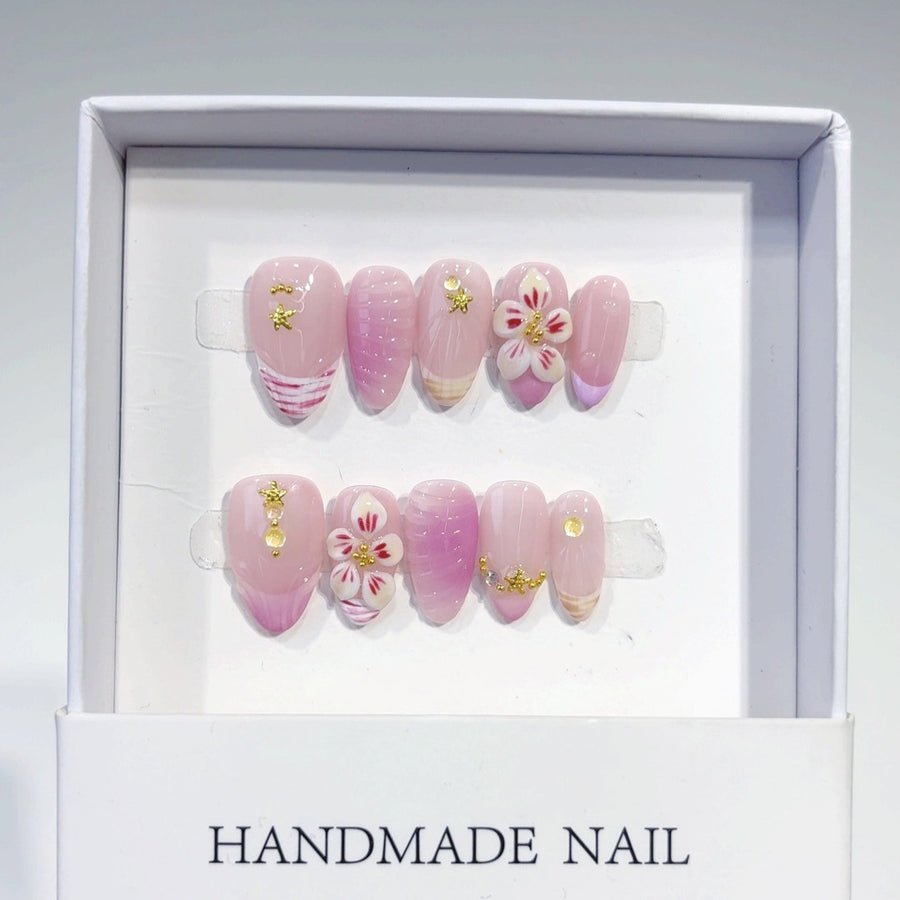 Pink Romance: "Cherry Blossom Glow" – Short Almond Handmade Press-On Nails