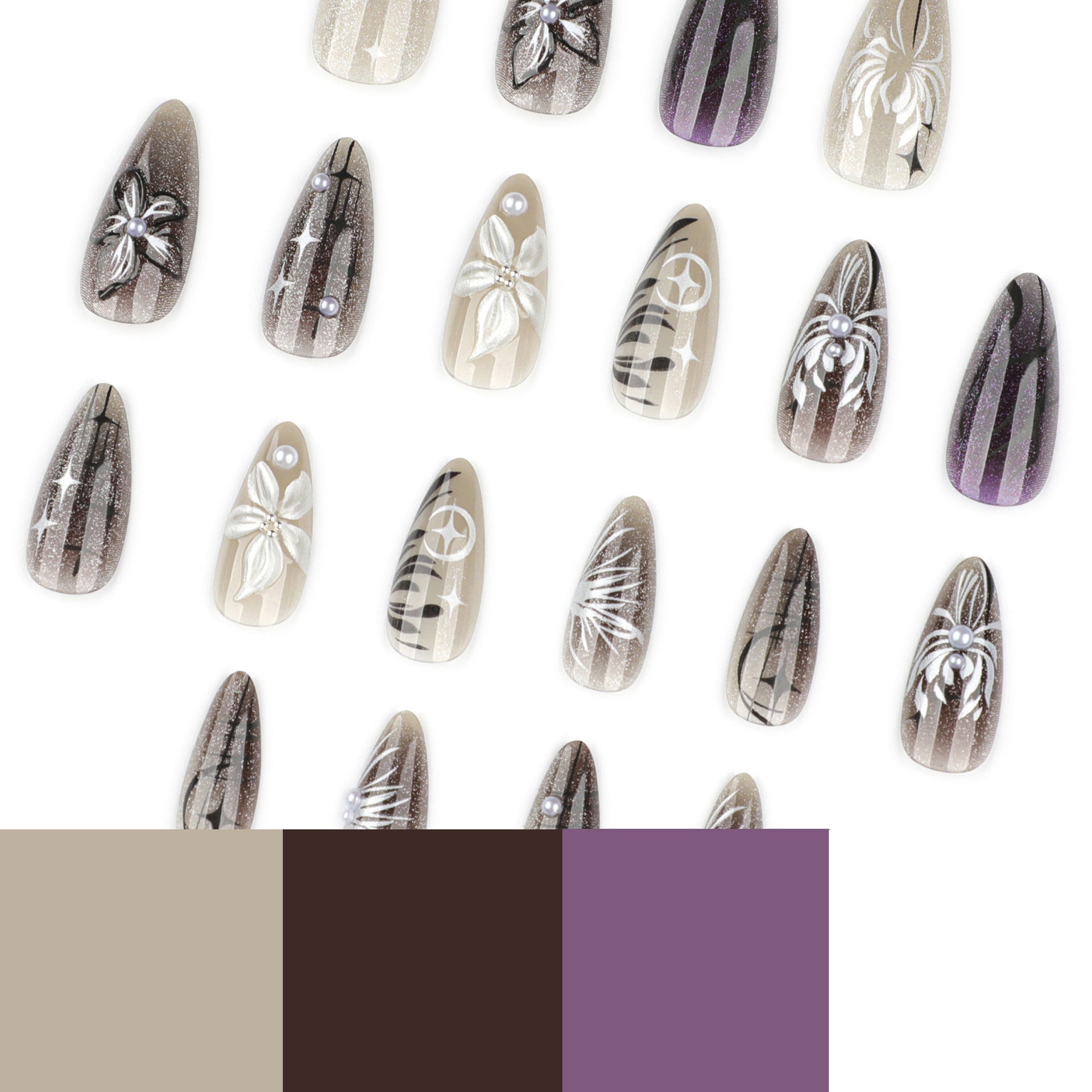 Black smudged y2 cool wearable cat eye 3d stereo flower manicure nail pieces