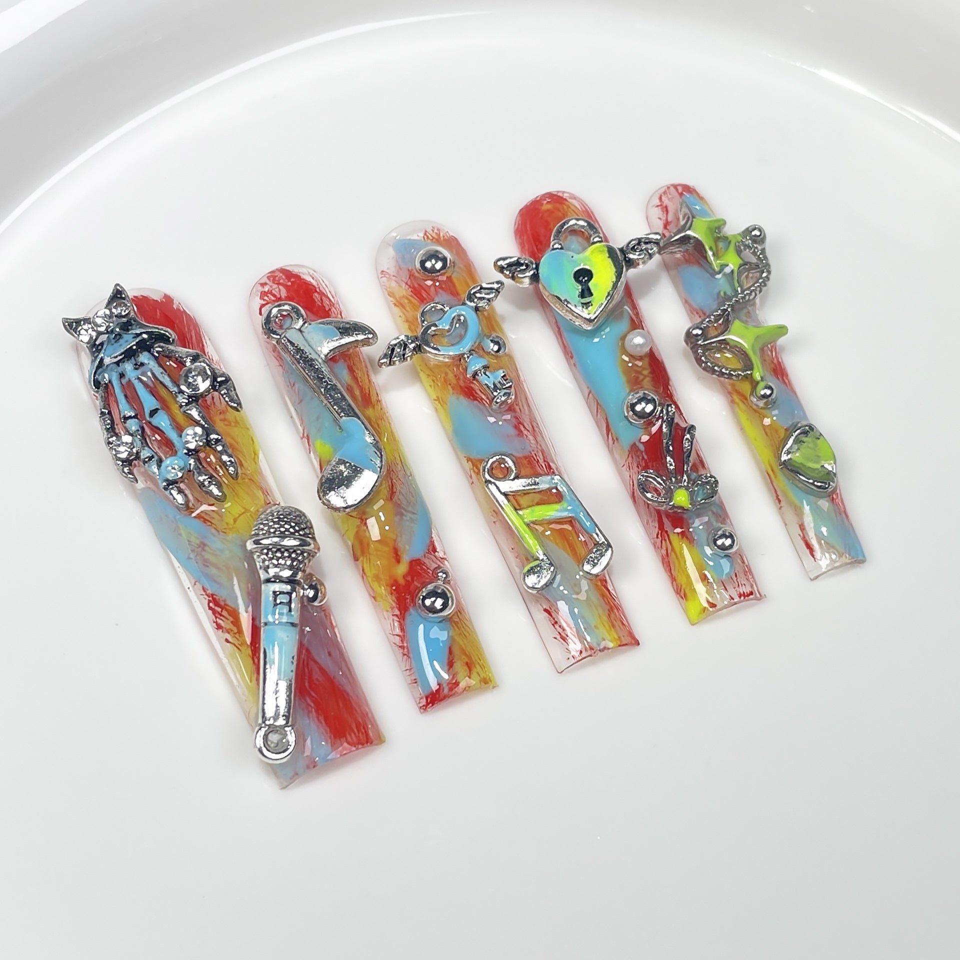 Unhas de pressão personalizadas para festivais de música, gatinhas fofas, cachimbo de água, Halloween, grafite, puras, feitas à mão, atacado ｜365nails