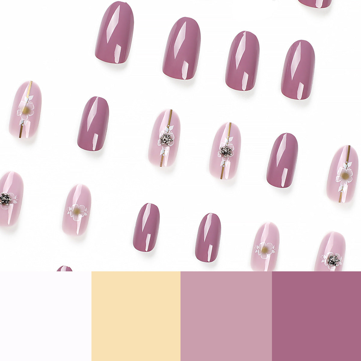 Unhas rosa, unhas postiças removíveis, unhas de flor, adesivo para unhas, 365nails