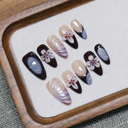Noite de Flor de Ameixa: "Elegância da Ameixa à Meia-Noite" – Unhas Postiças de Amêndoa