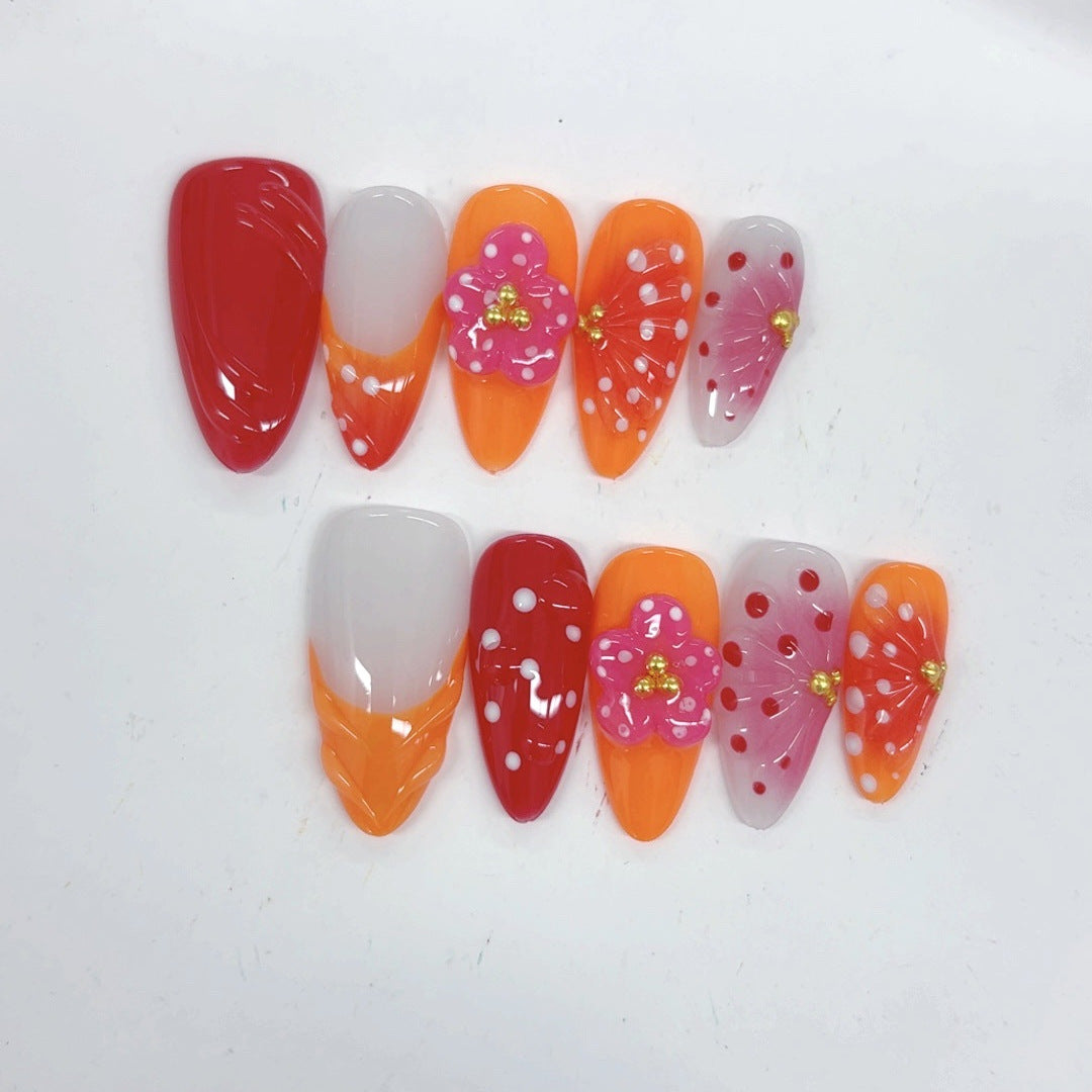 Tropical Bloom: "Coral Cherry" – Unhas Postiças Amêndoas