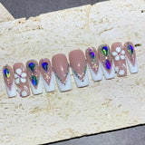 Nude French Crystal Floral Press-On Nails