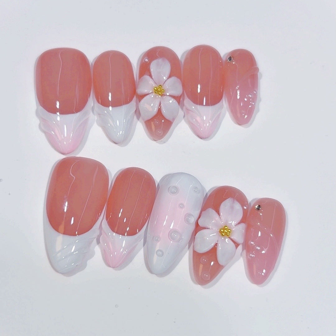 Sakura Petal: "Pink Floral" – Almond Press-On Nails