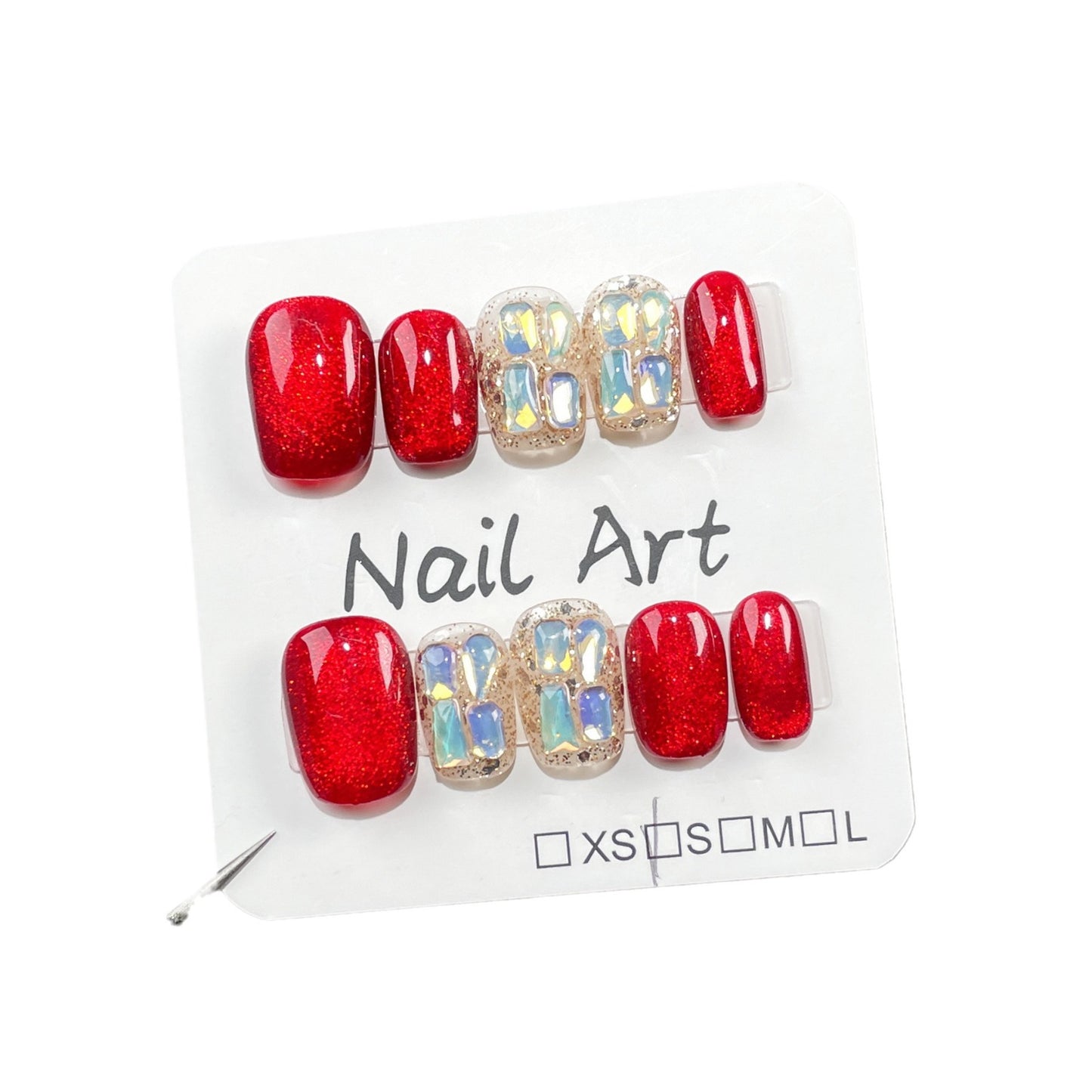 Handmade Nail Art Flash Glass Beads cat eye Short Handmade Press-on Nails Stickers Yiwu Nail Art ｜365nails