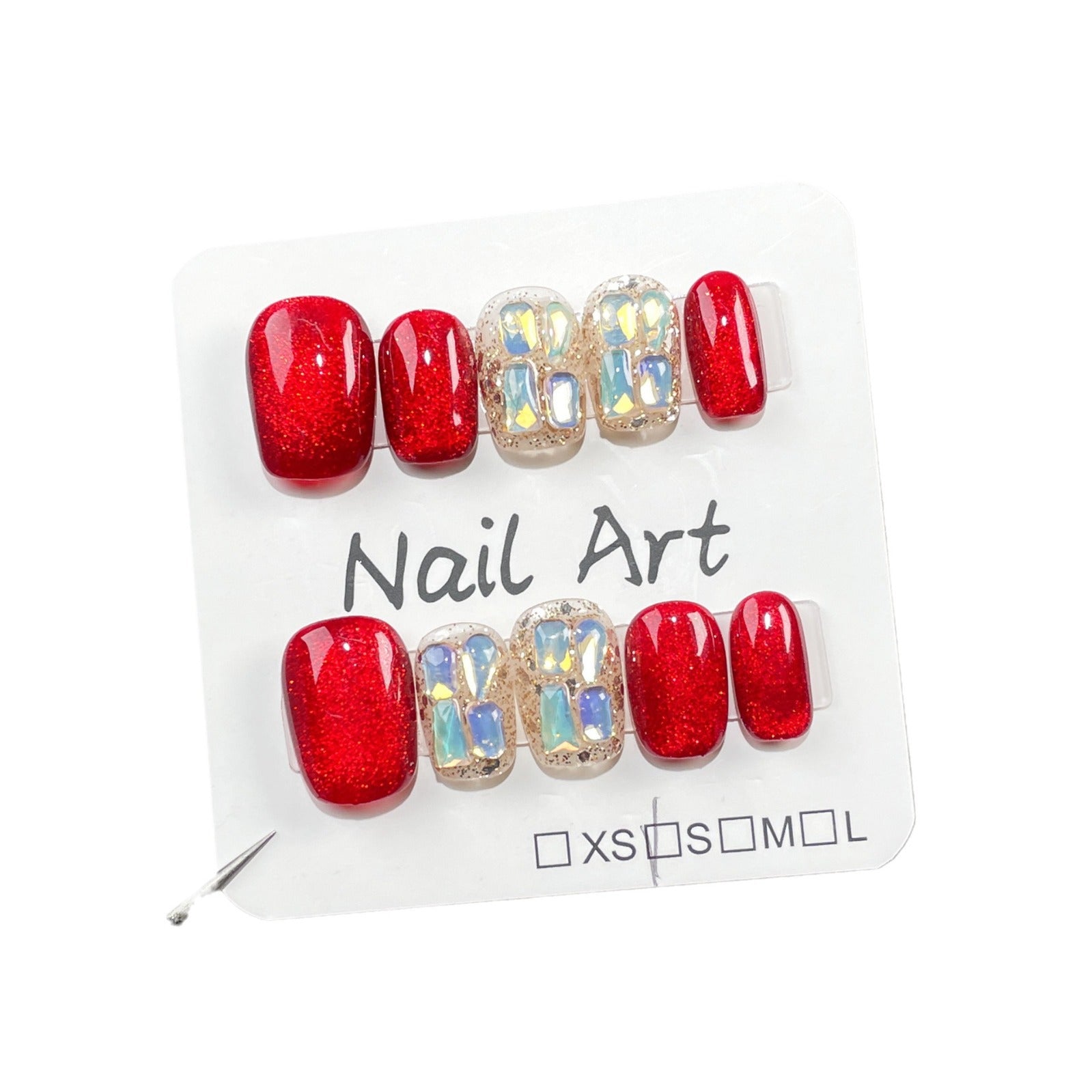 Arte de uñas hecho a mano, cuentas de vidrio, ojo de gato, uñas cortas, pegatinas para uñas a presión hechas a mano, Yiwu Nail Art ｜365nails