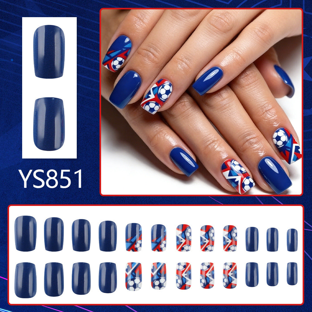 World Cup Dynamic Deep Blue Contrast Football Art Press-On Nails (Glossy/24pcs/Square Oval)