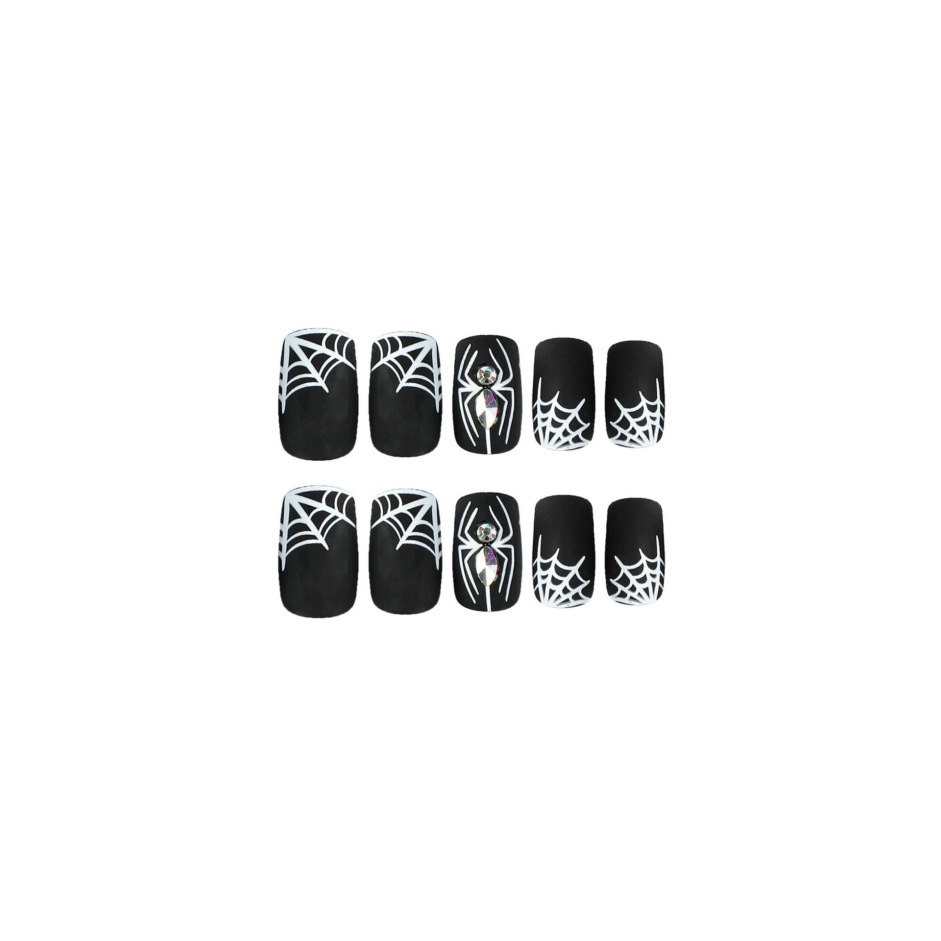 萬聖節黑白蜘蛛網水鑽可拆式甲片｜365nails