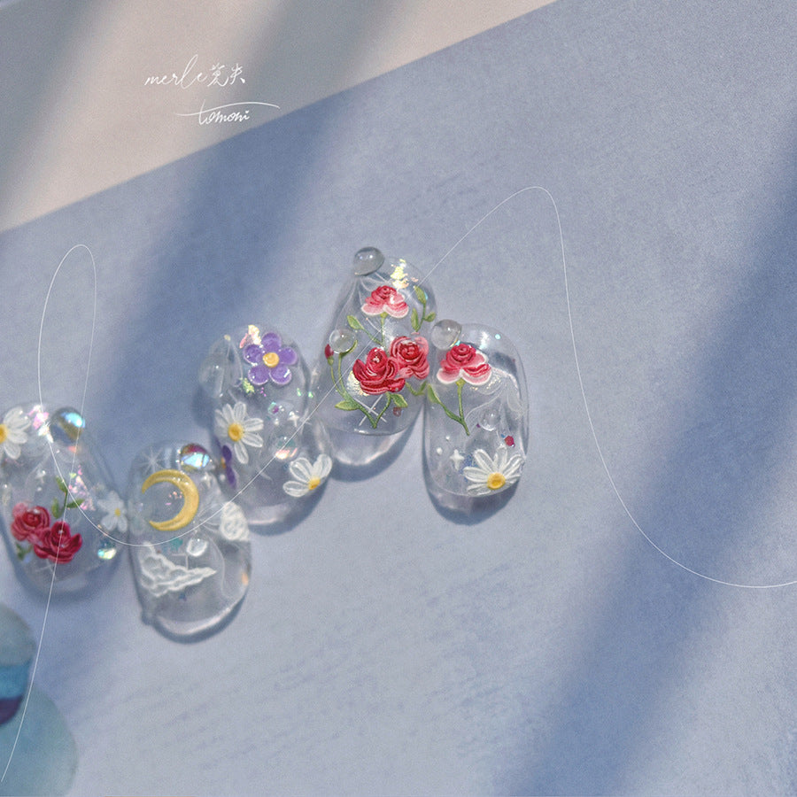 花月與玫瑰系列：「浪漫花月」—3D 浮雕指甲貼