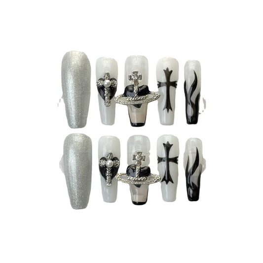 [Purely handmade real shot] Retro advanced personalized style manicure Croxin punk cross popular wear nails | 365nails
