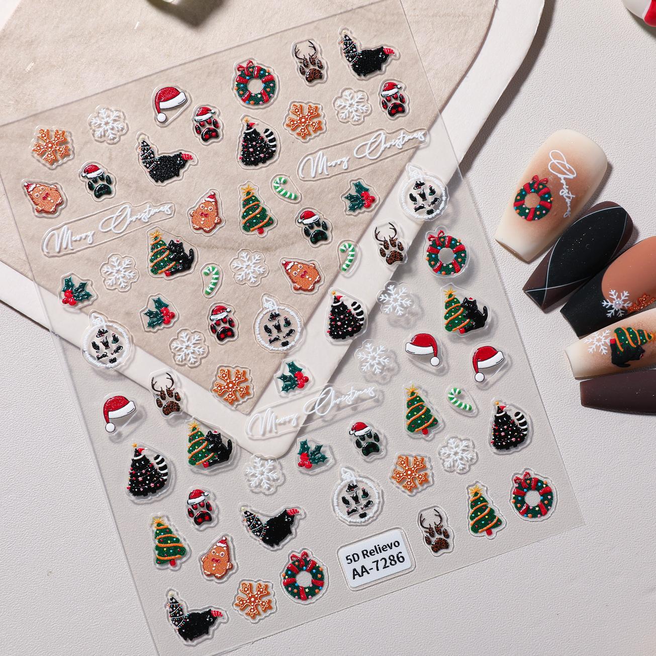 Original Christmas element nail art sticker 5D relief three-dimensional happy Christmas DIY nail sticker jewelry AA