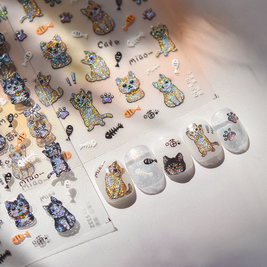 365nails: "Holographic Grey Cat" – nail art stickers