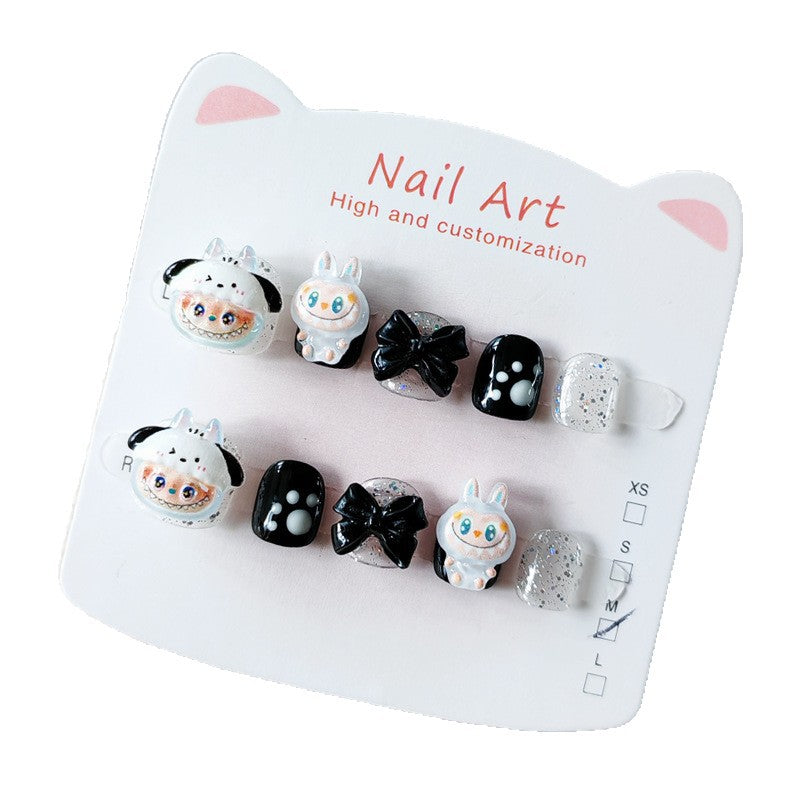 Série Infantil 365nails-Labubu: "Festa de Monstrinhos Fofos" – Arte de Unhas Quadradas Curtas para Crianças