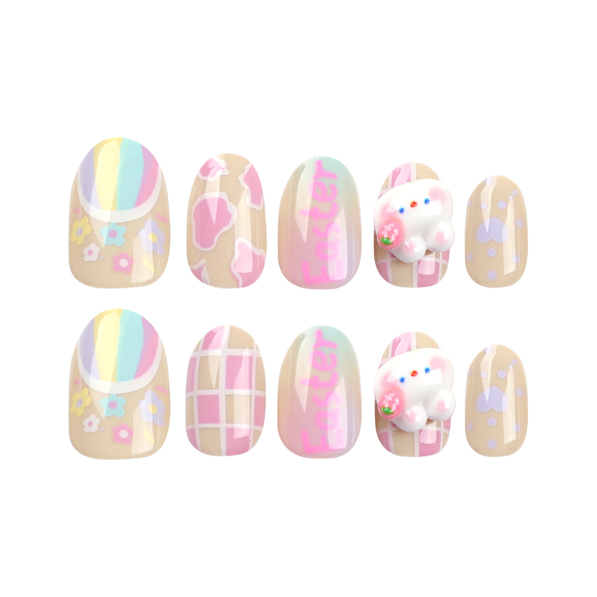 Manicura de Pascua, lindo conejo de dibujos animados, uñas postizas, pegatinas para uñas, uñas postizas, 365nails