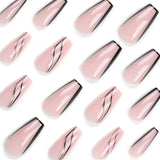 Venta caliente de fábrica, uñas postizas francesas simples con borde negro, uñas postizas con purpurina dorada, manicura corta en forma de T | 365nails