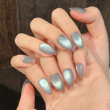 Glossy Aqua Metallic Press On Nails Set