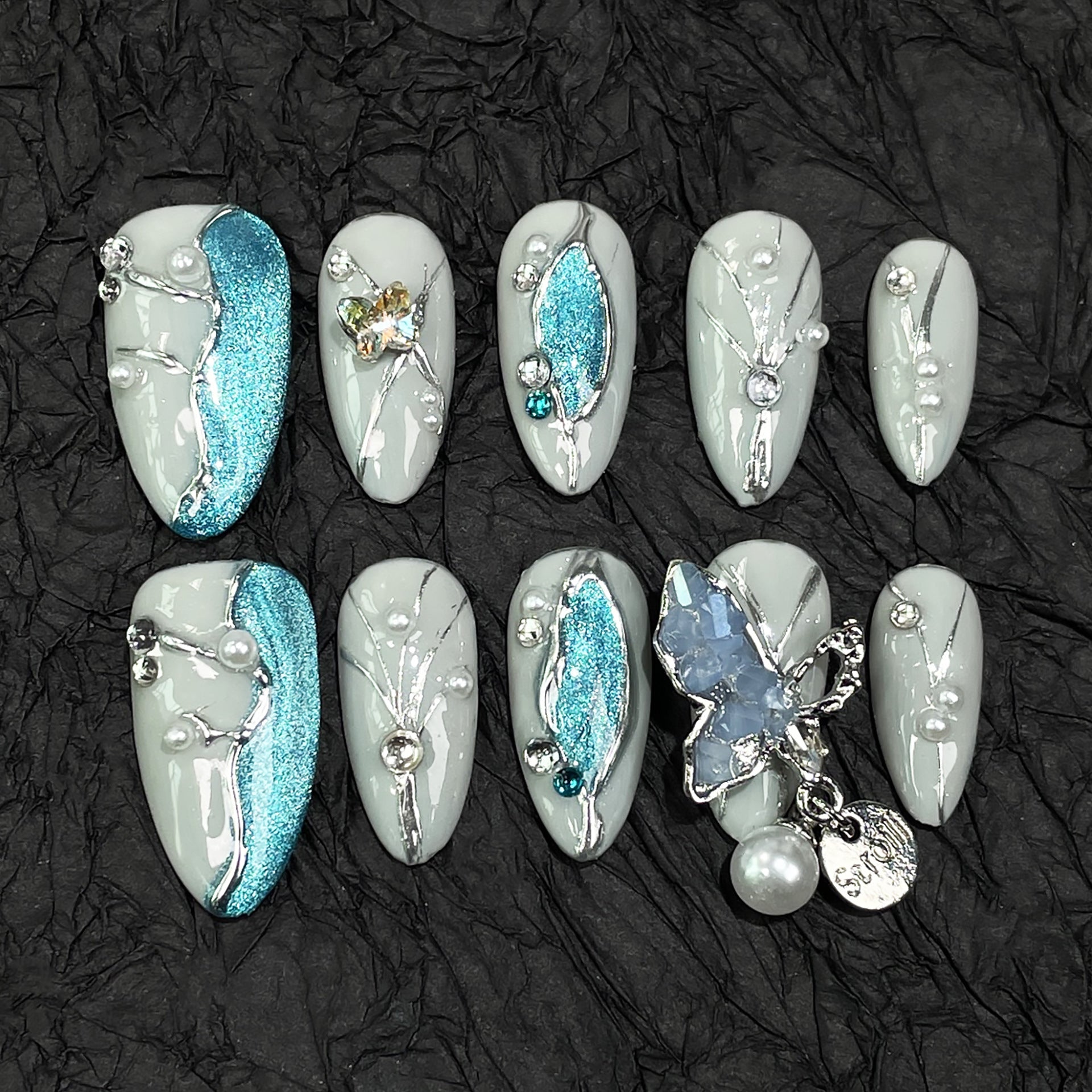 Uñas de almendra, uñas postizas hechas a mano, parche de uñas de ojo de gato con relieve, para usar en dedos falsos | 365nails