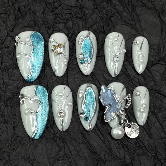 Almond nail  Handmade press on nails relief cat eye nail patch wearing fake finger｜365nails