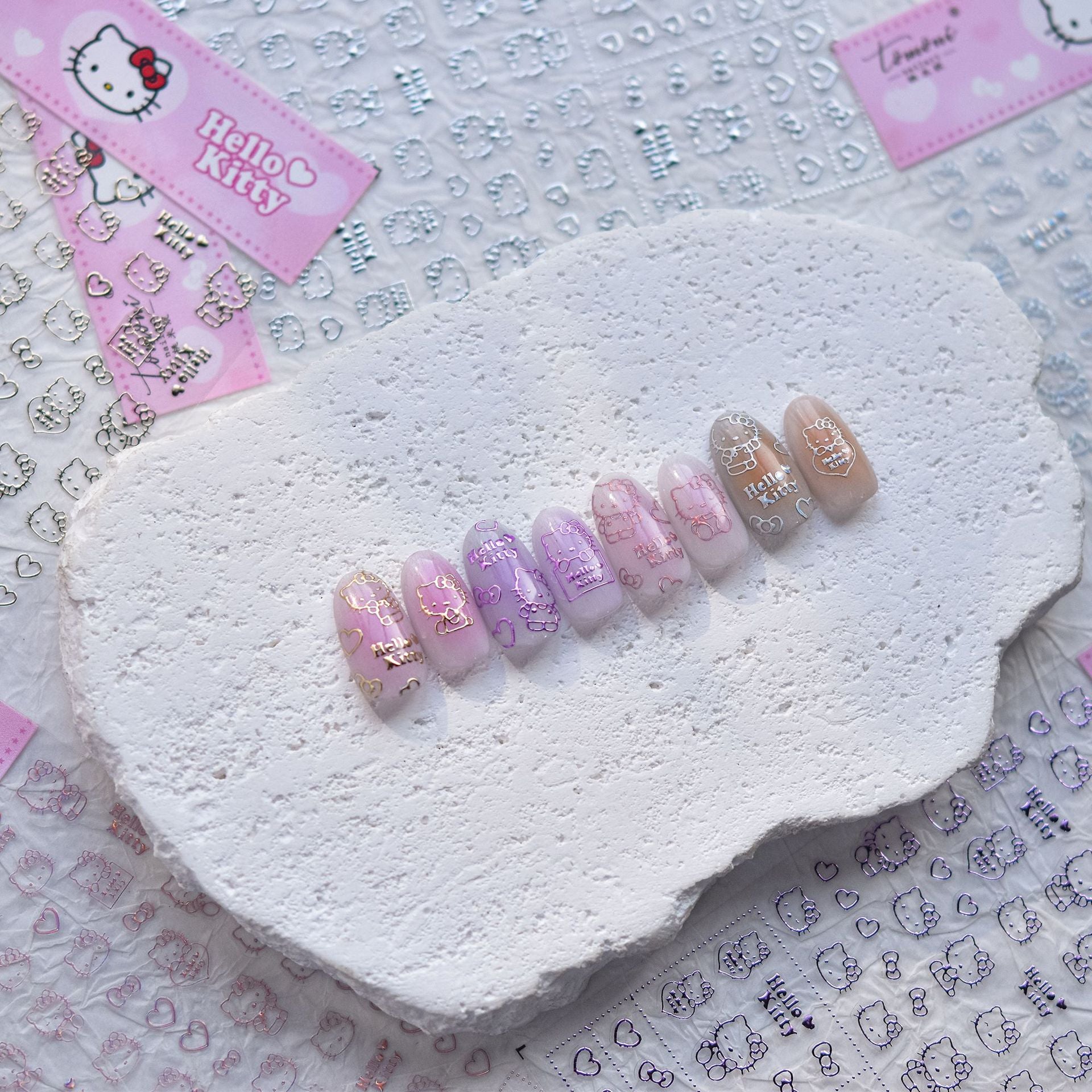 Hello Kitty Holographic Nail Stickers – 5D Embossed Kawaii Collaboration Set