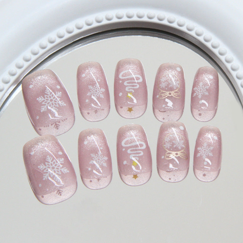 Nail Tips  prefabricated nail Christmas snowflake atmosphere cat eye girl fashion versatile autumn and winter manicure removable 30 pieces｜365nails