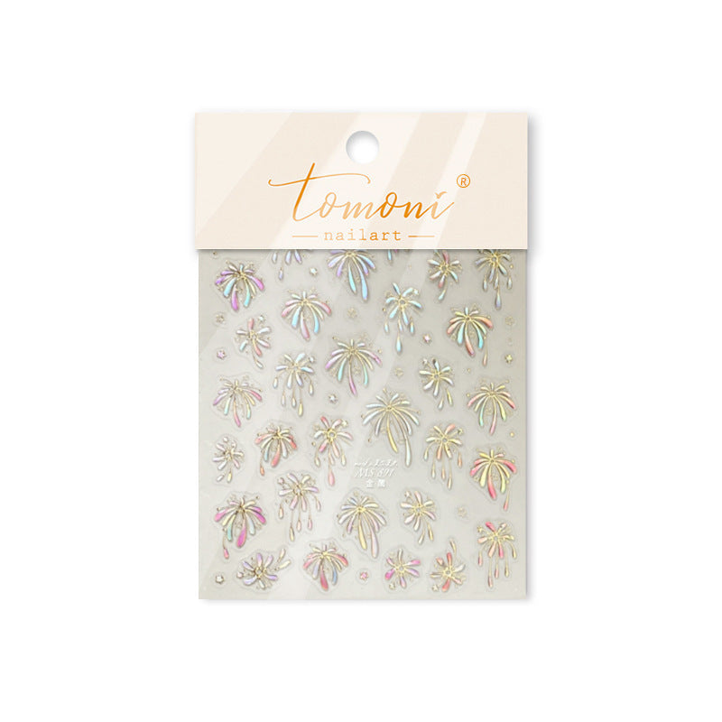 Holographic Firework Nail Stickers – 3D Embossed Iridescent Celebration Set