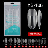 Nail Tips Free engraving and semi-matte press on nails pads 120 pieces, transparent and seamless fake nails in bags, fully attached to matte nail pads