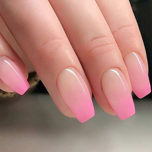Rose red gradual change wearing nail short ballet nail piece simple  hot-selling wearing fake nail wholesale｜365nails