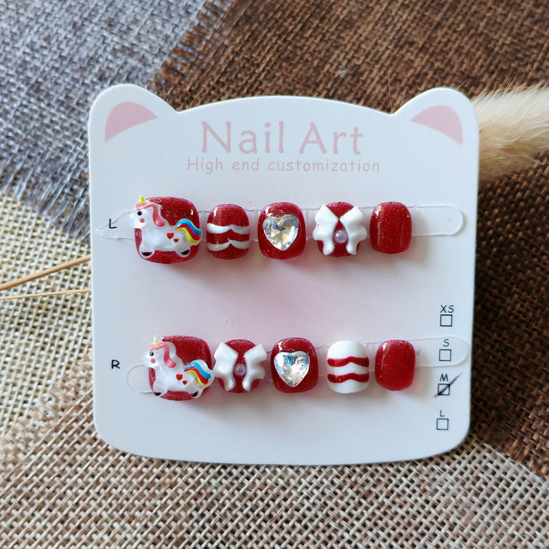 365nails: "ruby unicorn magic" – short round handmade kids press-on nails