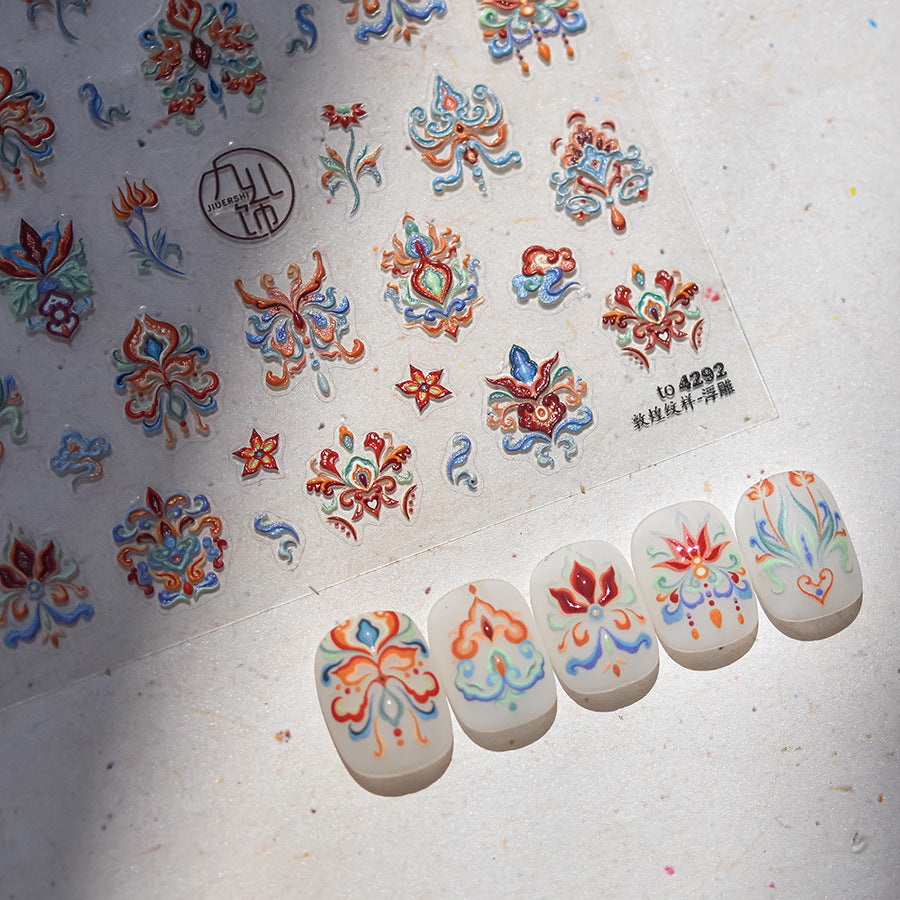 敦煌彩繪瓦片系列 — 東方珐瑯 3D 浮雕指甲貼