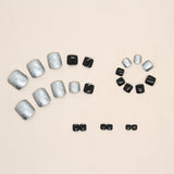 White, sweet and cool, black solid color manicure, flash silver, special fake  for press-on nails feet, Press-on toenails ｜365nails