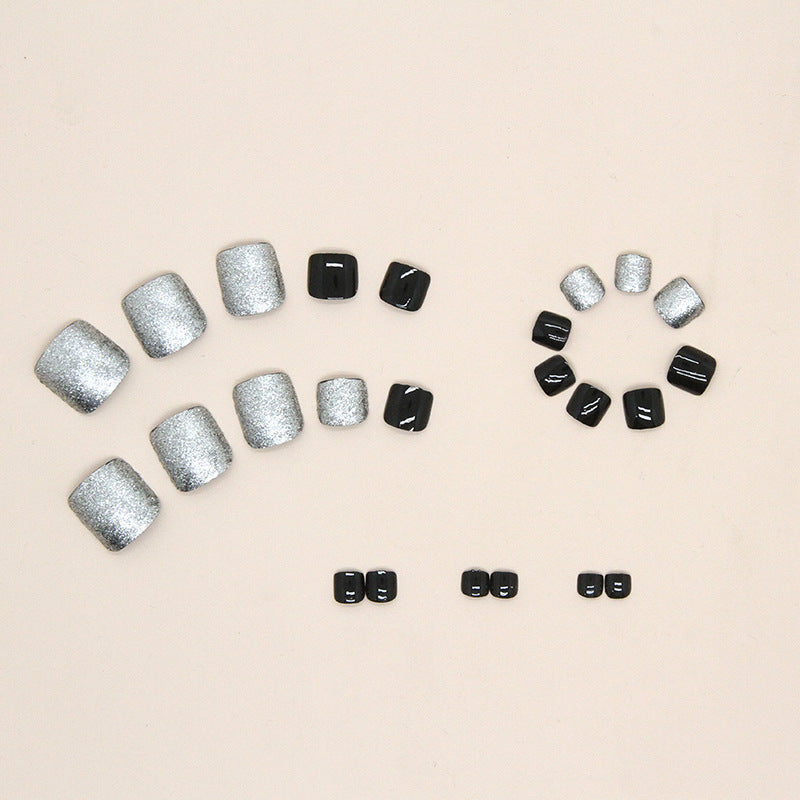 White, sweet and cool, black solid color manicure, flash silver, special fake  for press-on nails feet, Press-on toenails ｜365nails