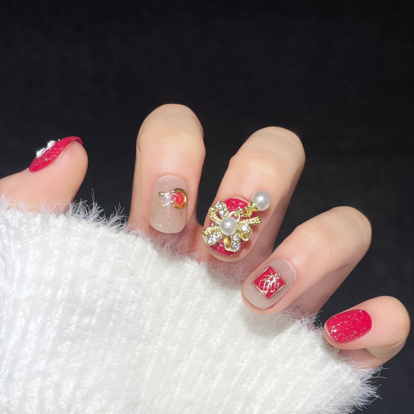 Holiday Mix Sparkle Cute Glam Nails