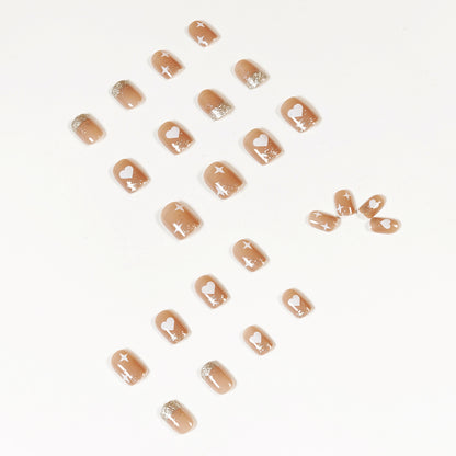 Nude love glitter press-on nails art finished fake nail nail art patch nail patch removable nail piece｜365nails