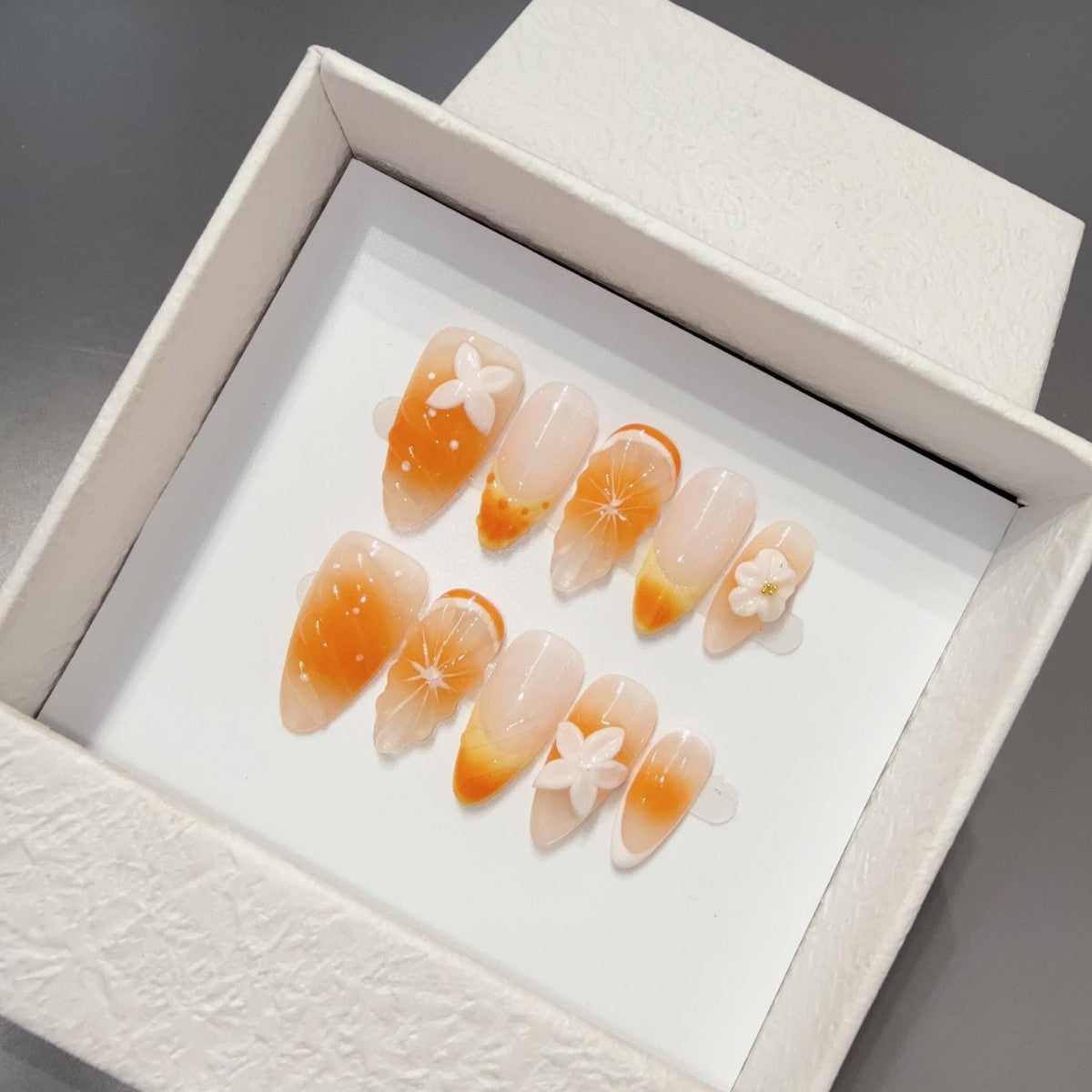 365nails: "Sunset Bloom" – 3D Floral Handmade Almond Nails