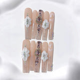 Nude Crystal Floral Elegant Luxury Press On Nails