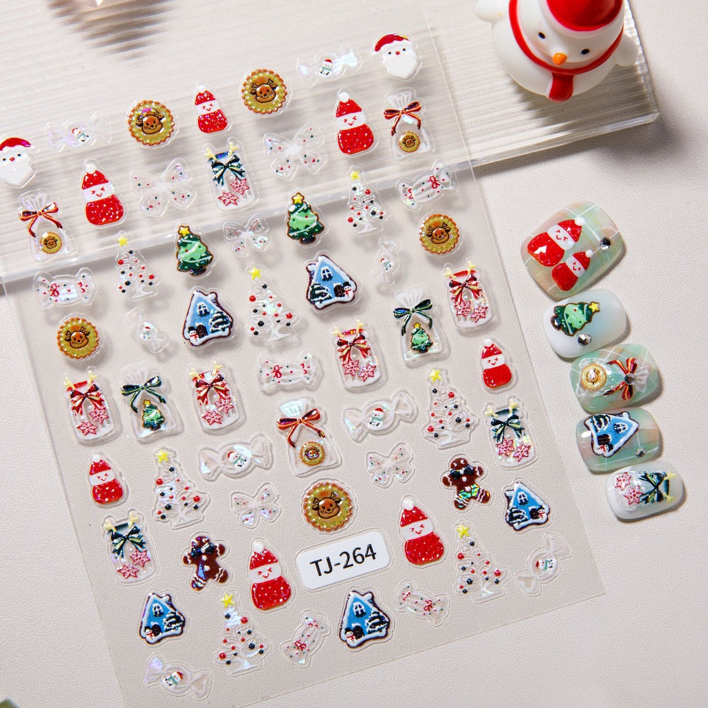 Aurora Christmas Nail Art Sticker 5D Embossed Three-dimensional Christmas Tree Snowman DIY Nail Sticker Ornament TJ