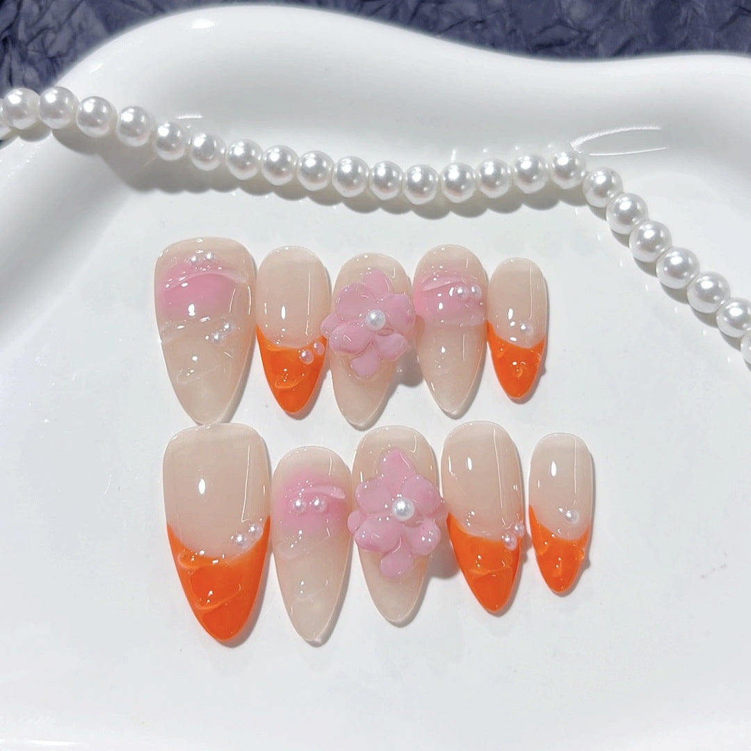 Peach Blossom: "Sunset Bloom" – Long Almond Press-On Nails