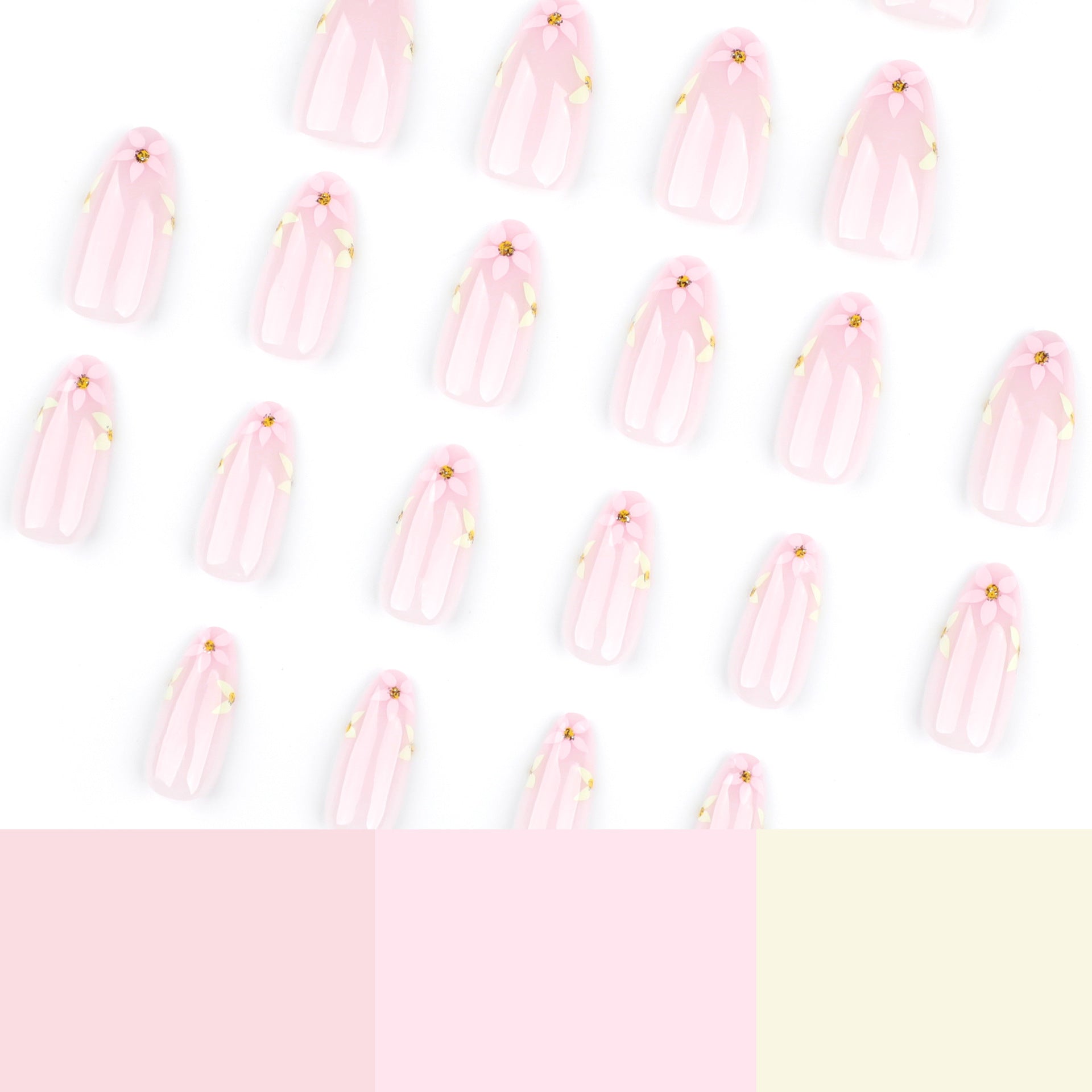 春夏小清新柔美 Ins風花朵短款杏仁形穿戴甲｜365nails