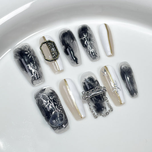 Chinese manicure patch antique bamboo smudge handmade press-on nails Chinese style wearable nail sticker｜365nails