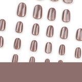 Yiwu usa almohadillas de uñas cortas, manicura corta redonda de color marrón oscuro sólido blanco ojo de gato usa uñas postizas al por mayor｜365nails