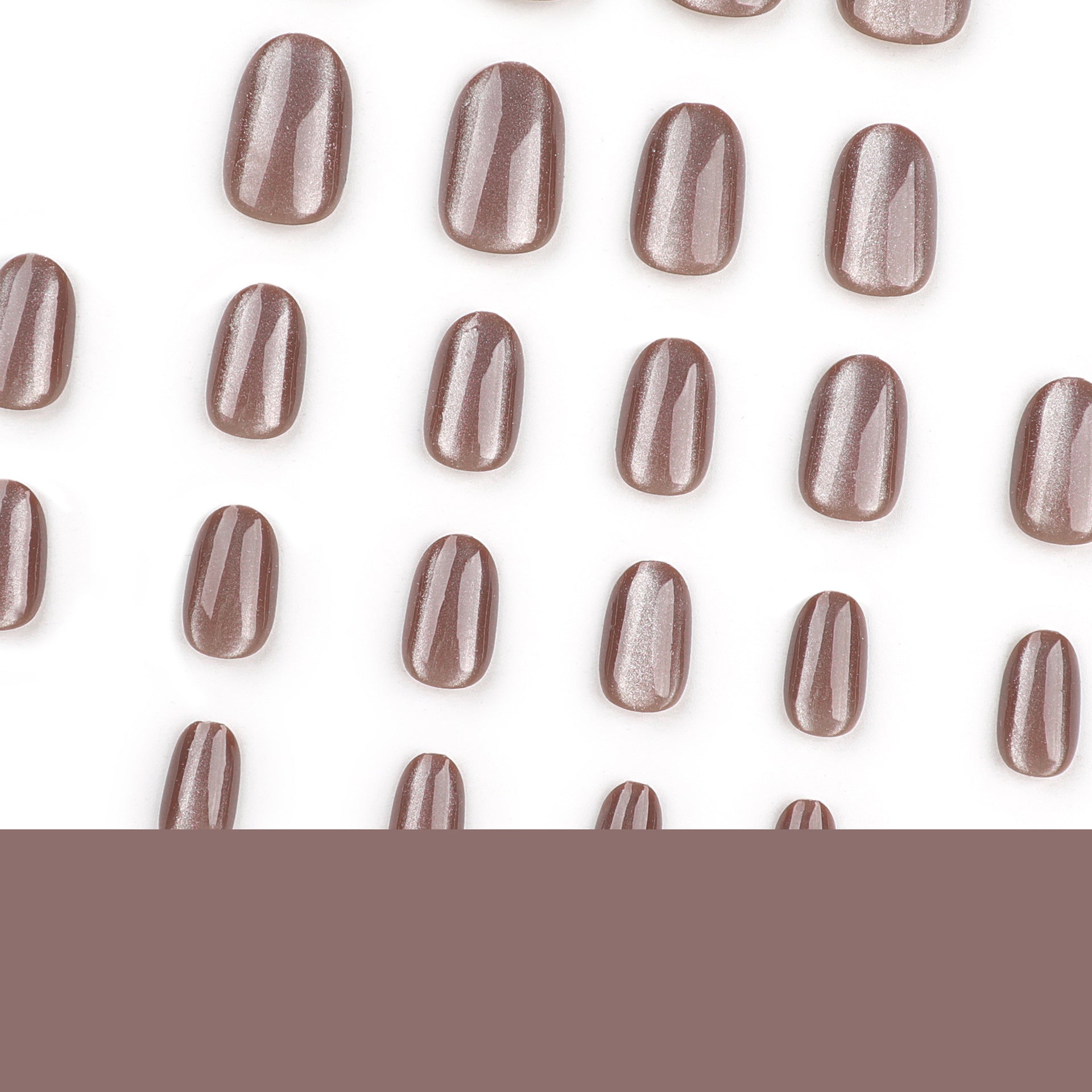 Yiwu wears short nail pads, short round dark brown solid color white cat eye manicure wears fake nails wholesale｜365nails