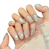 Blue Pearl Glow Marble Elegant Fresh Press On Nails
