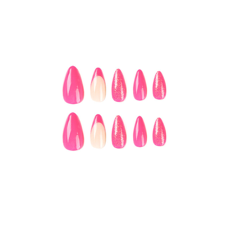 Uñas postizas con purpurina y borde francés en rosa y rojo, venta al por mayor, producto terminado para uñas postizas | 365nails