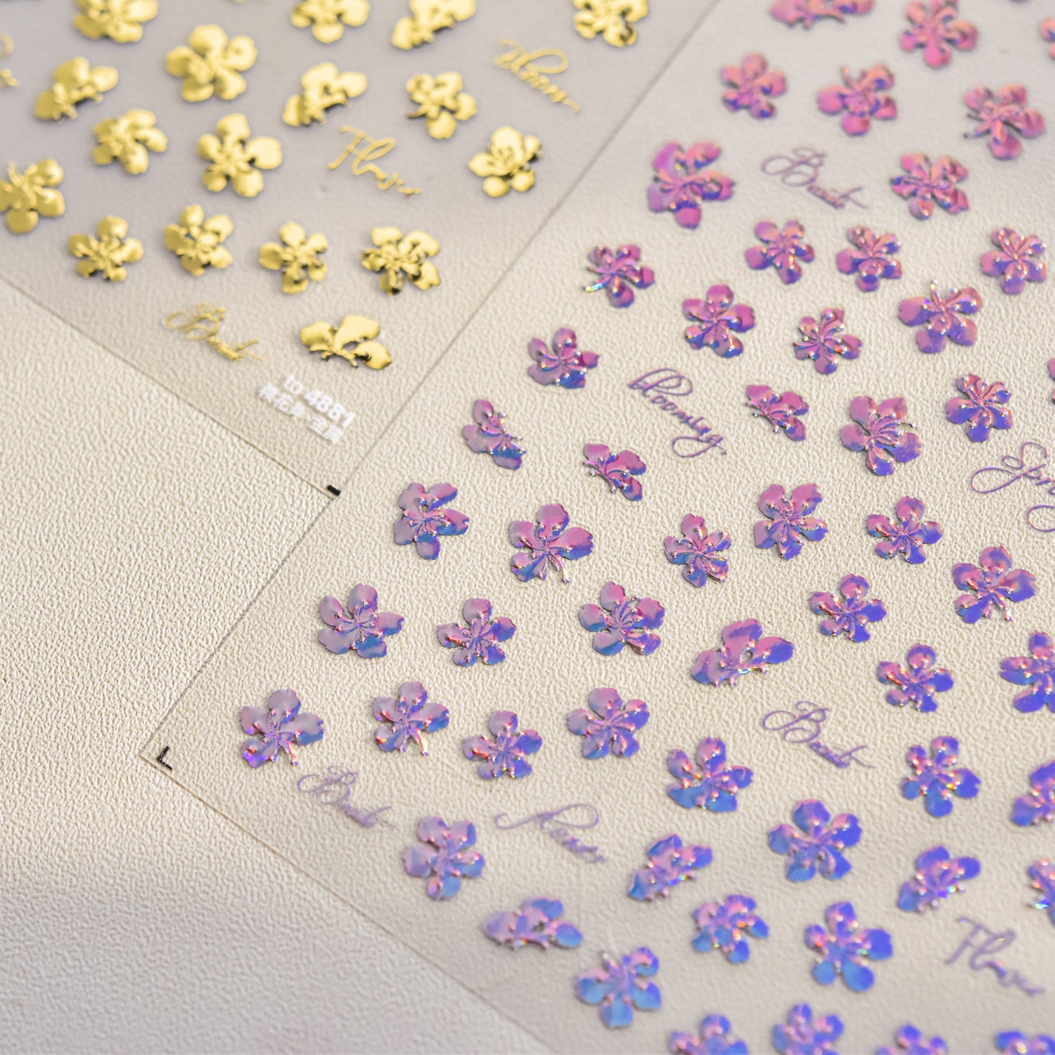 Gold Foil Cherry Blossom: "Elegant Sakura Bloom" – 5D Embossed Nail Sticker