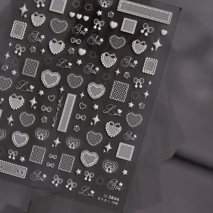 365nails: "White Lace and Heart" – nail art stickers