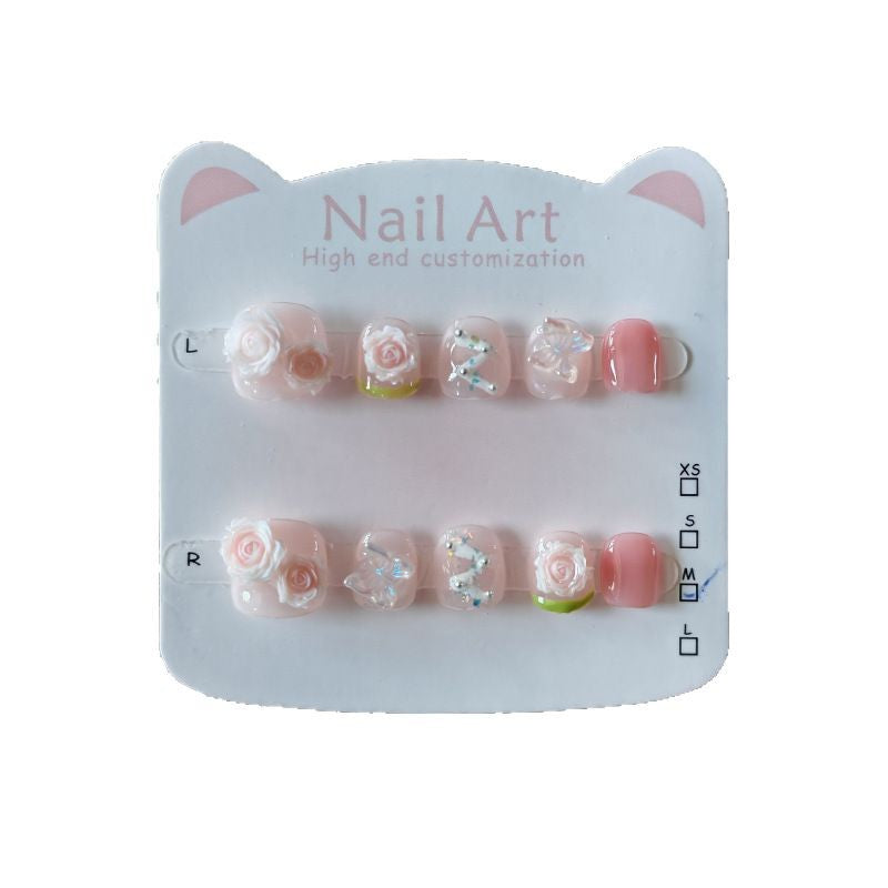 365nails: "morning dew rose fairy" – short round handmade kids press-on nails