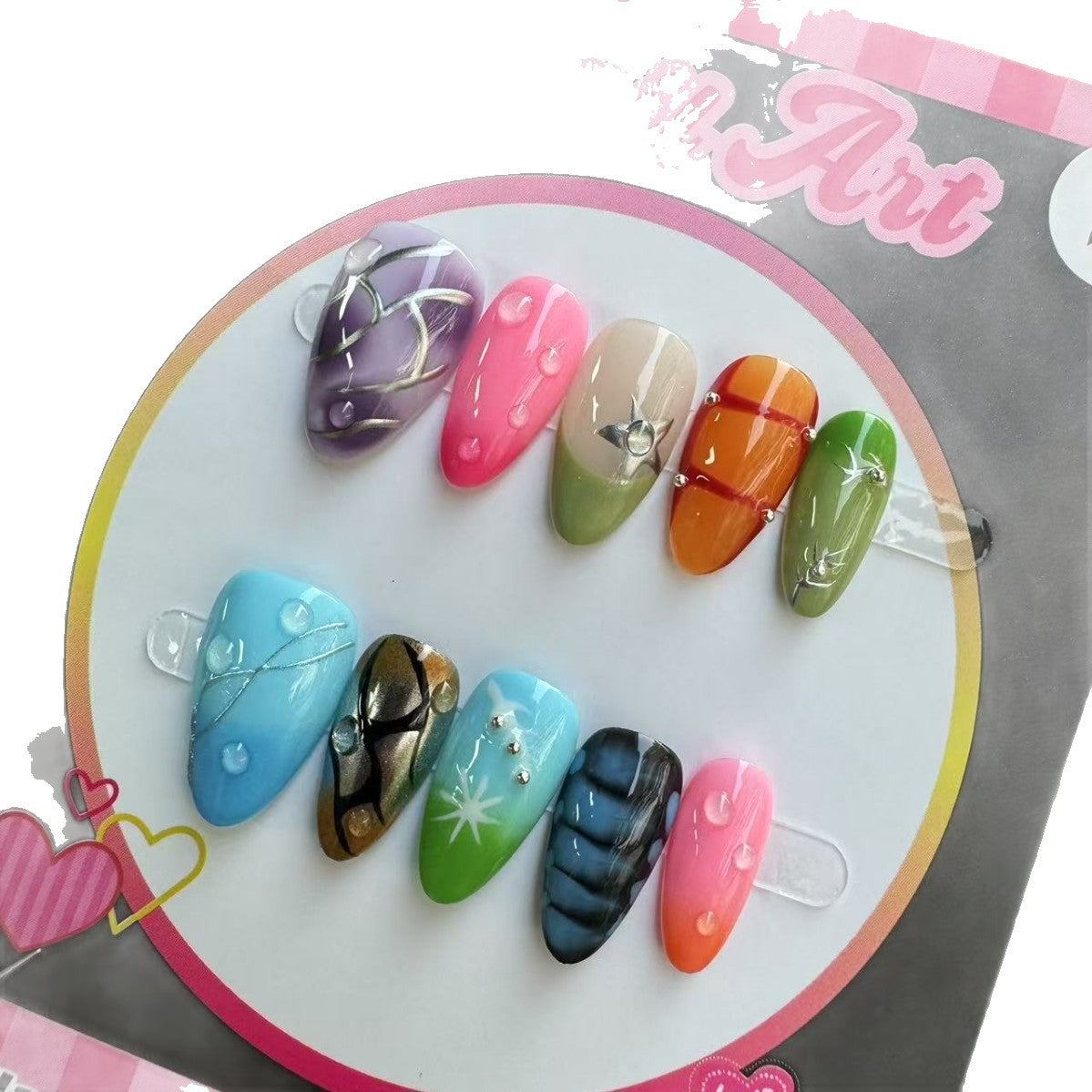 365nails: "Millennial Prism" – Multicolor Gradient & 3D Charm Handmade Almond Nails