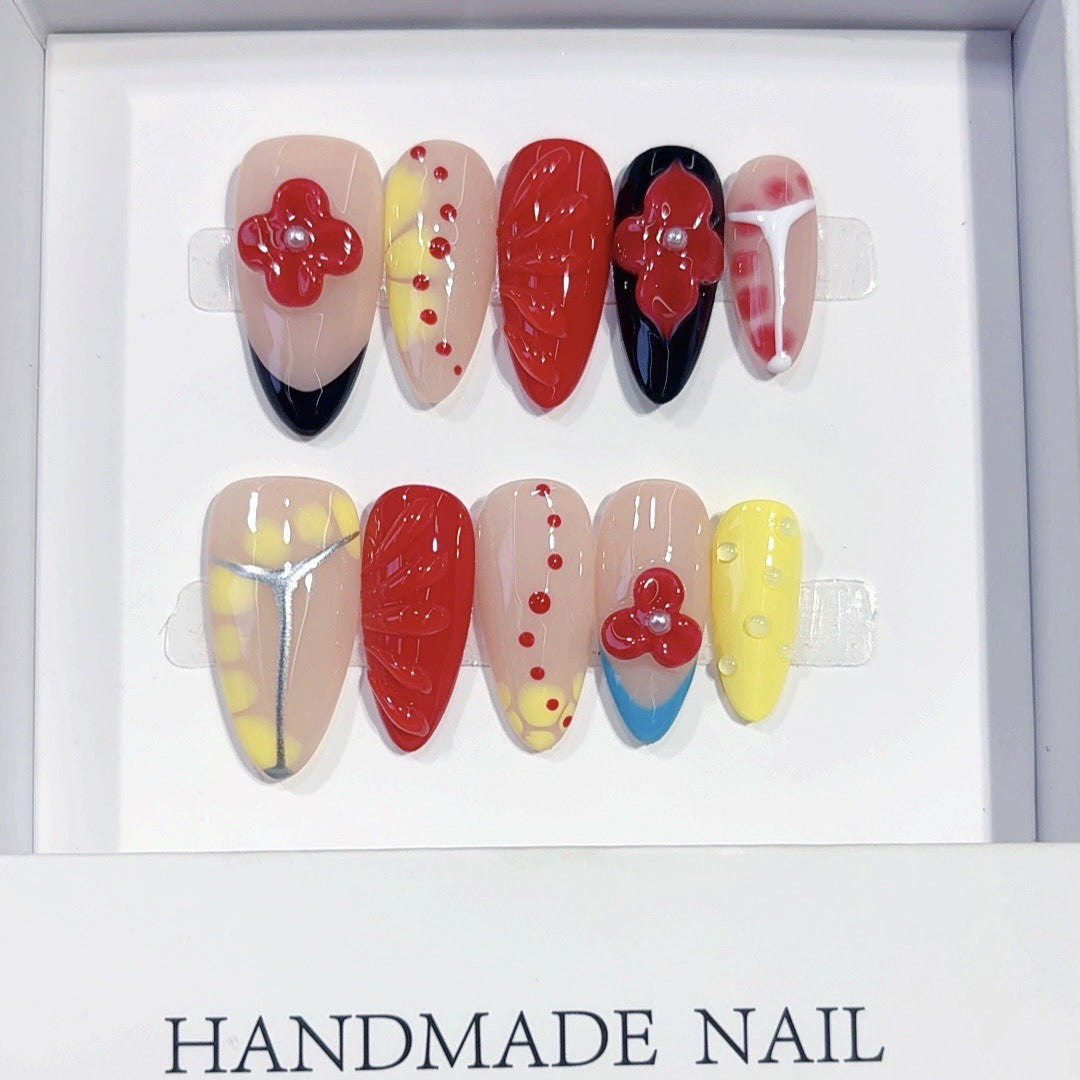 Bold Bloom: "Scarlet Fantasy" – Almond Shape Press-On Nails