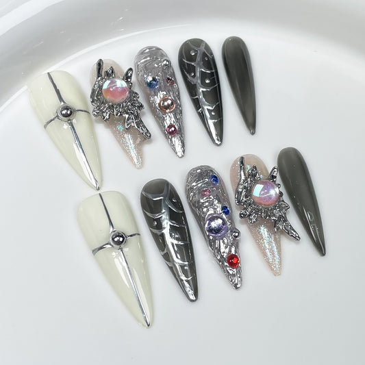 Spice Girls Long Tip Nail Patch Hand-painted Metal Shaping Handmade Press-on Nails press-on nails Patch Wholesale｜365nails
